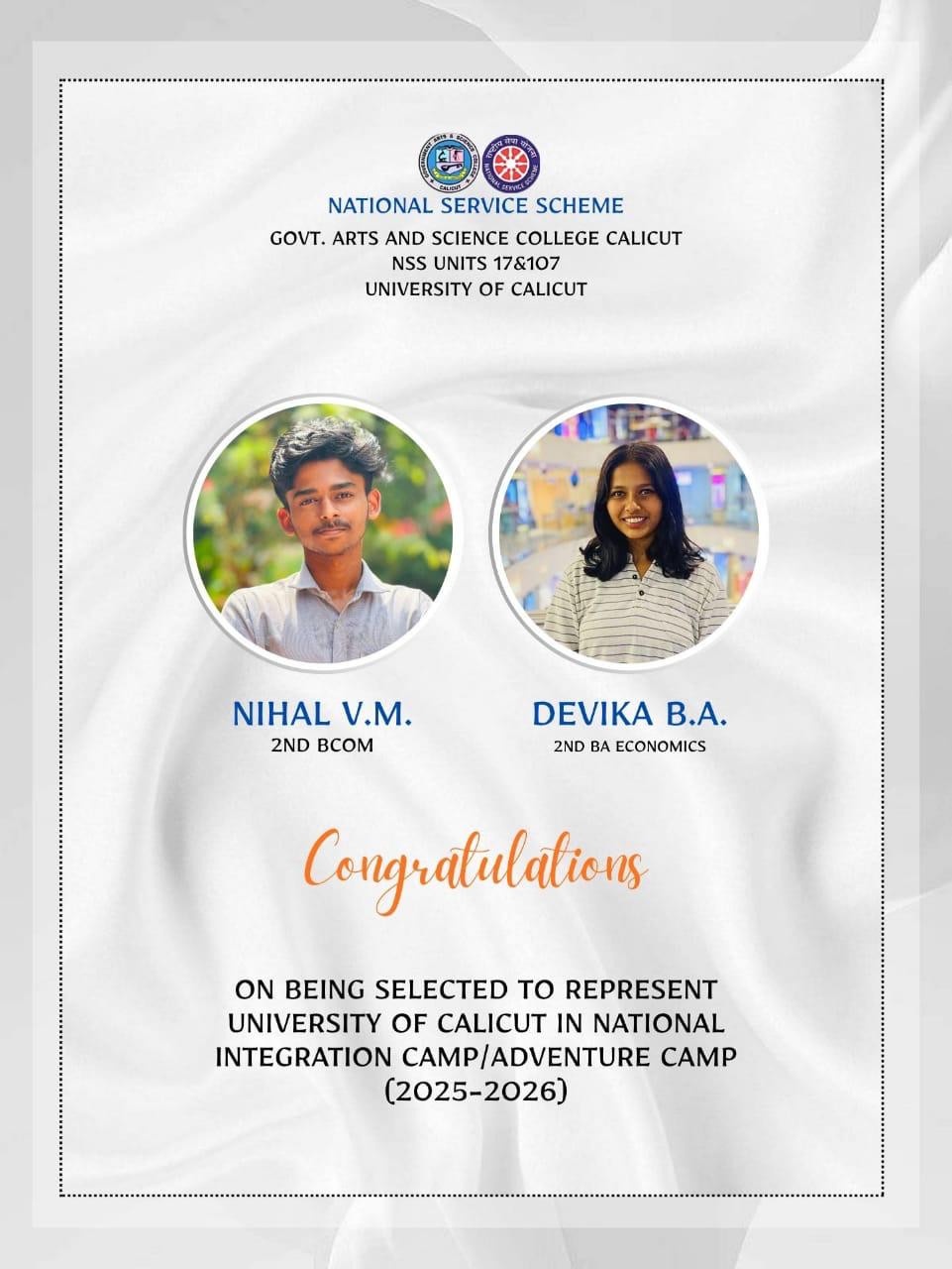 Selected to represent University of Calicut in the National Integration Camp 2025-26