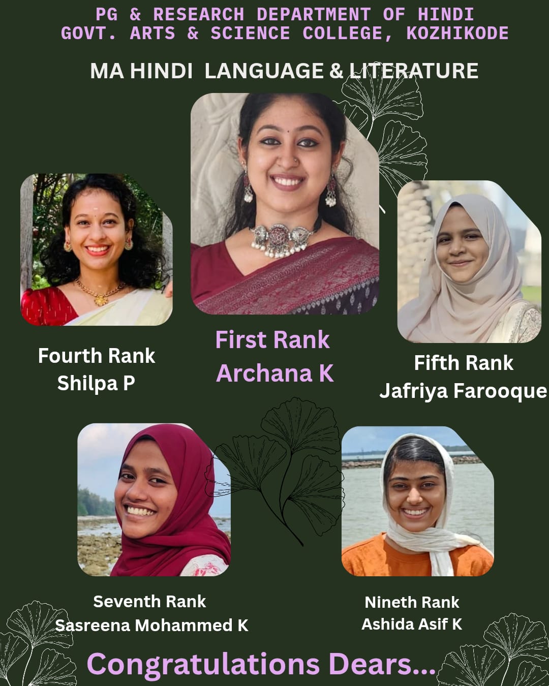 CALICUT UNIVERSITY RANK HOLDERS [2023-25] MA HINDI LANGUAGE & LITERATURE