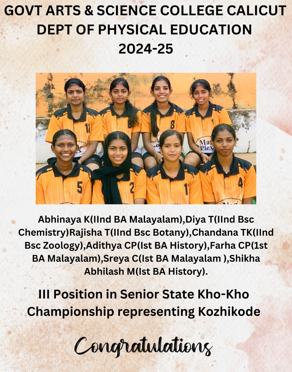 III Position in Senior State Kho-Kho Championship
